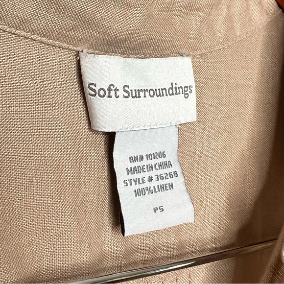 Soft Surroundings Tan Long Sleeve 100% Linen Collared Tunic Top Size PS Pockets - Picture 9 of 12